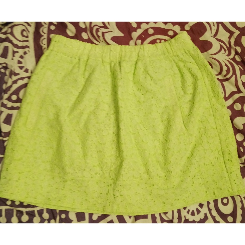 J. Crew Neon Green Lace Eyelet Elastic Waist Mini Skirt with Pockets, XS